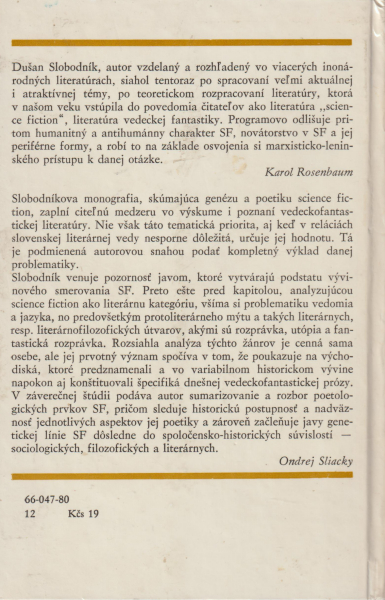 Slobodník, Dušan: GENÉZA A POETIKA SCIENCE FICTION