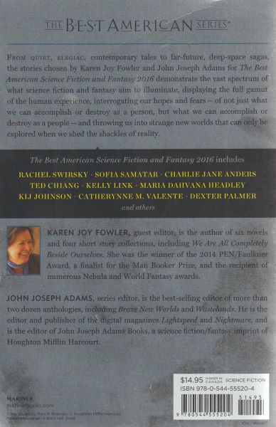 anthology: THE BEST AMERICAN SCIENCE FICTION AND FANTASY 2016