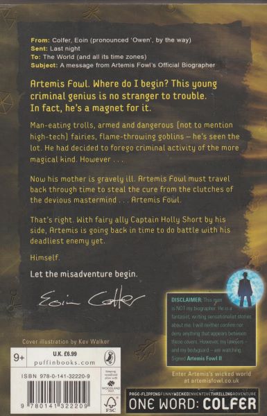 Colfer, Eoin: ARTEMIS FOWL AND THE TIME PARADOX